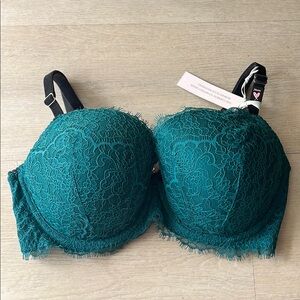 Victoria's Secret Dream Angels Lined Demi Teal Green Lace Bra Size 34DDD NWT